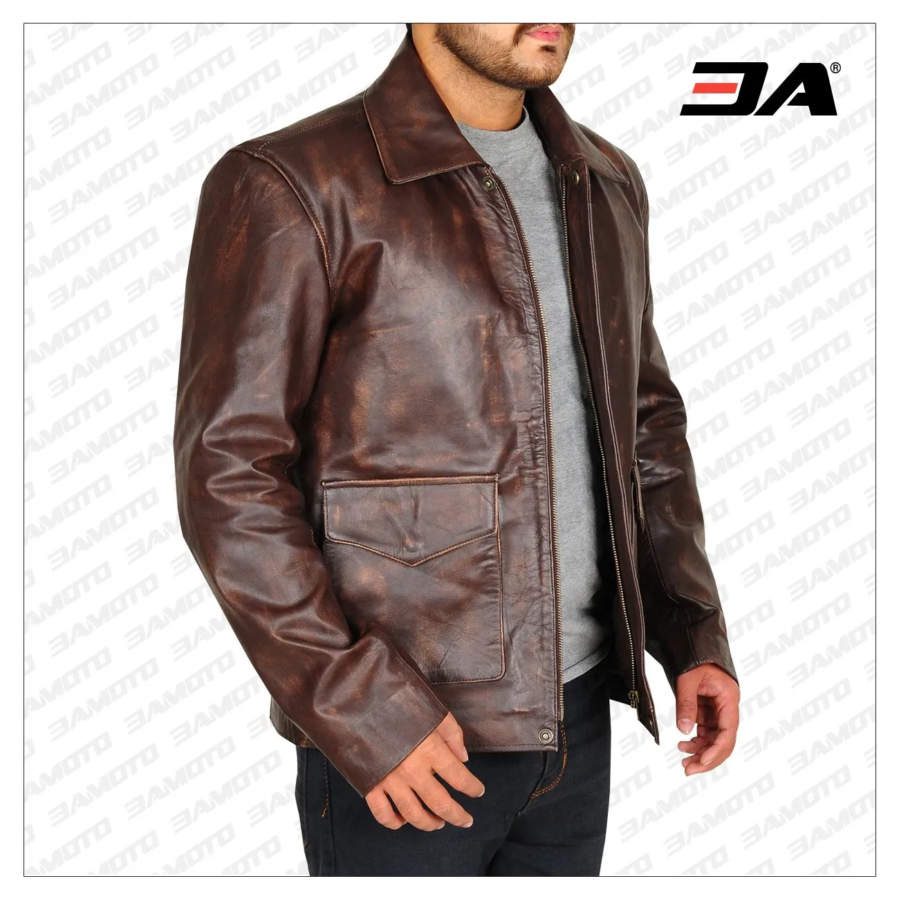 Indiana Jones Distressed Men Brown Leather Jacket