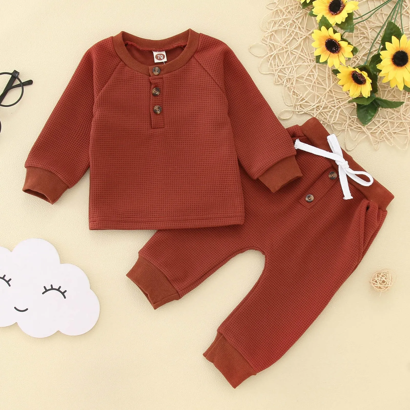 Infant Shirt with Bow Tie Toddler Boys Winter Long Sleeve Solid Colors 2PCS Outfit