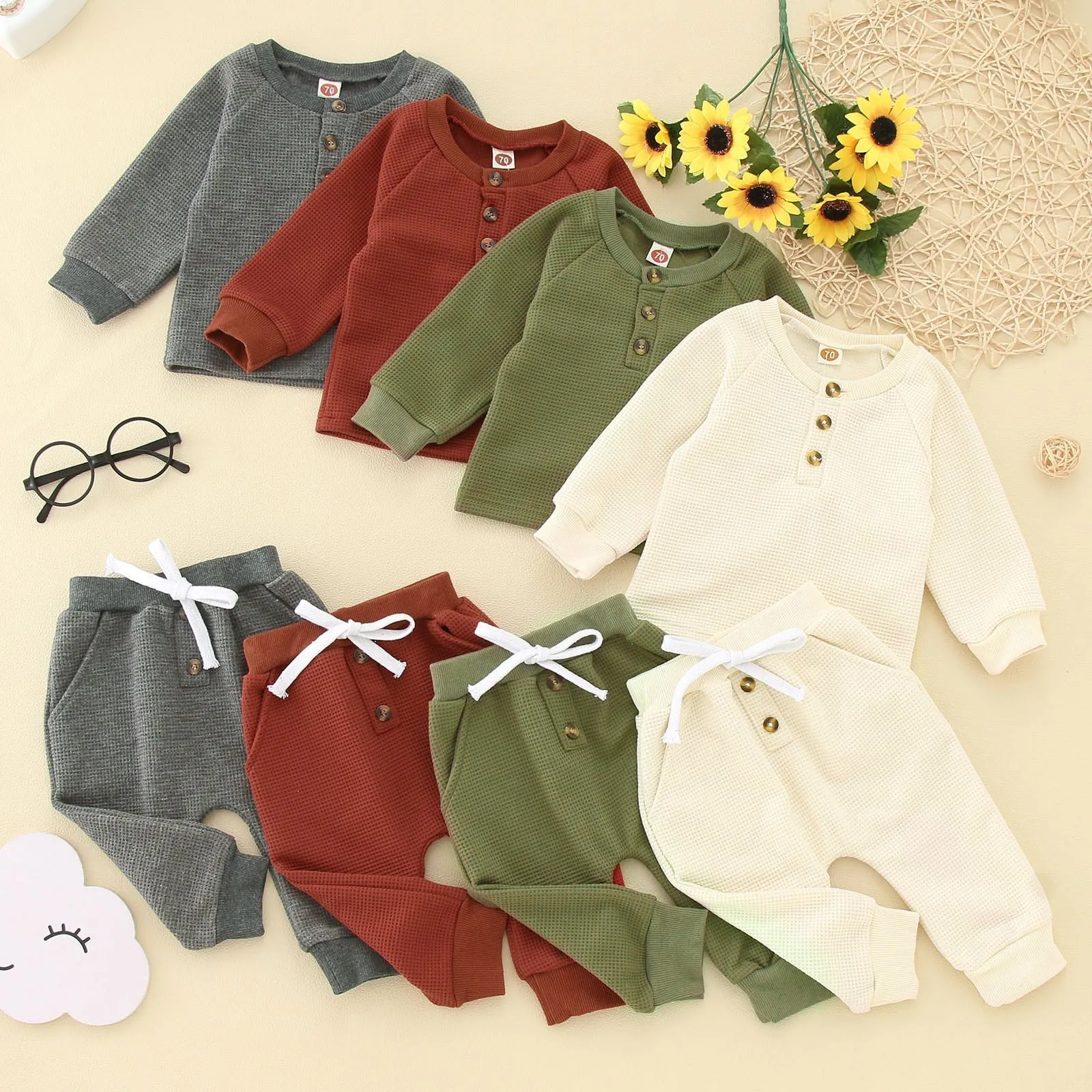 Infant Shirt with Bow Tie Toddler Boys Winter Long Sleeve Solid Colors 2PCS Outfit