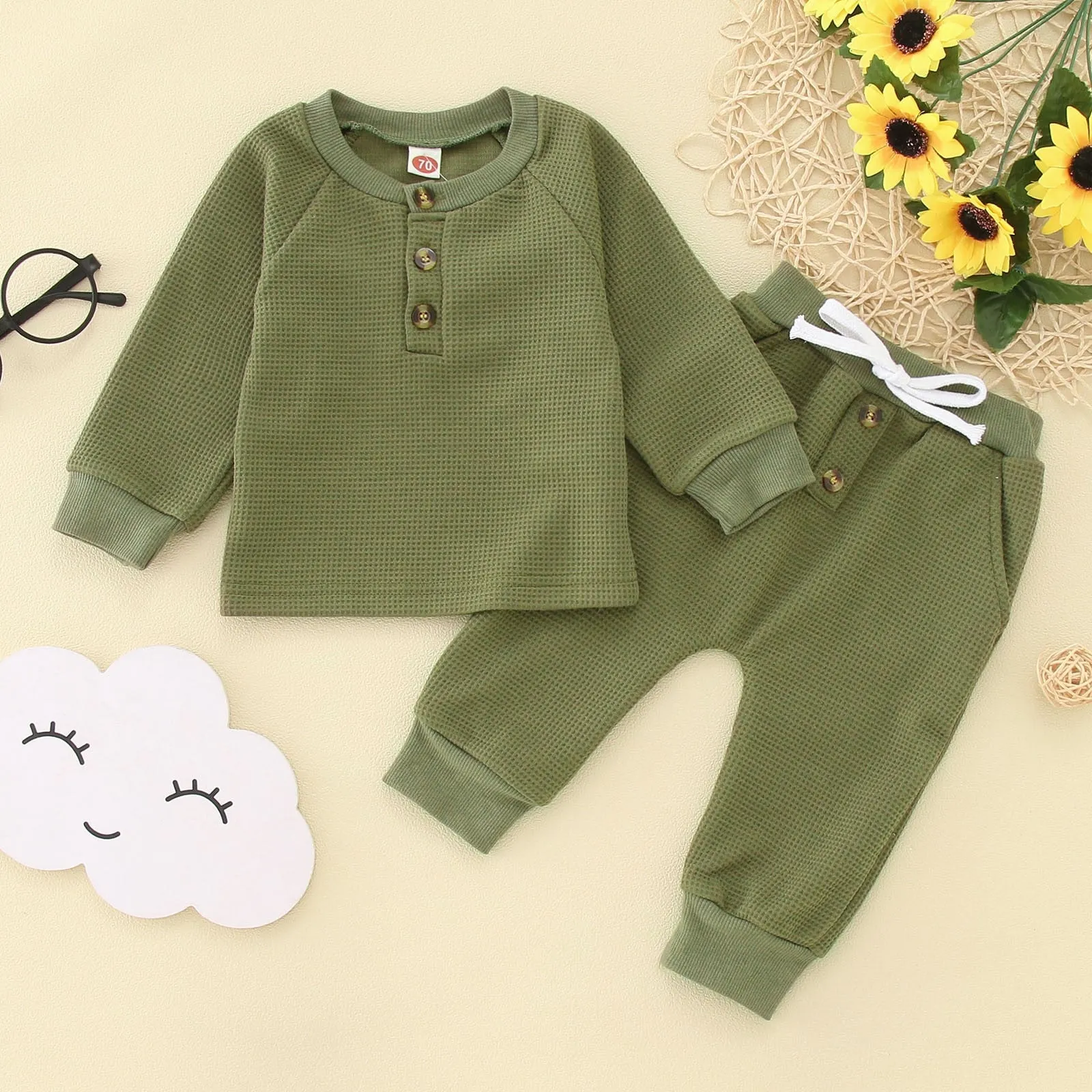 Infant Shirt with Bow Tie Toddler Boys Winter Long Sleeve Solid Colors 2PCS Outfit