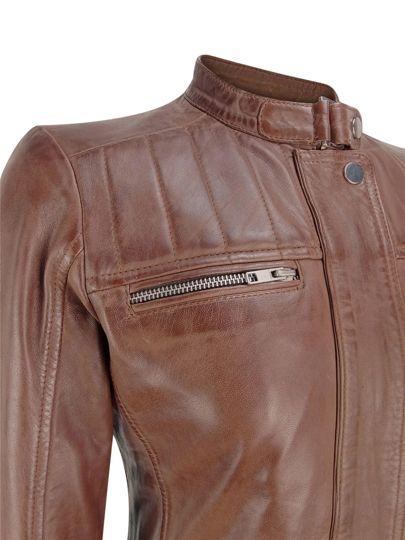 Infinity Brando' Ladies Women Timber Brown Classic Biker Style Leather Jacket