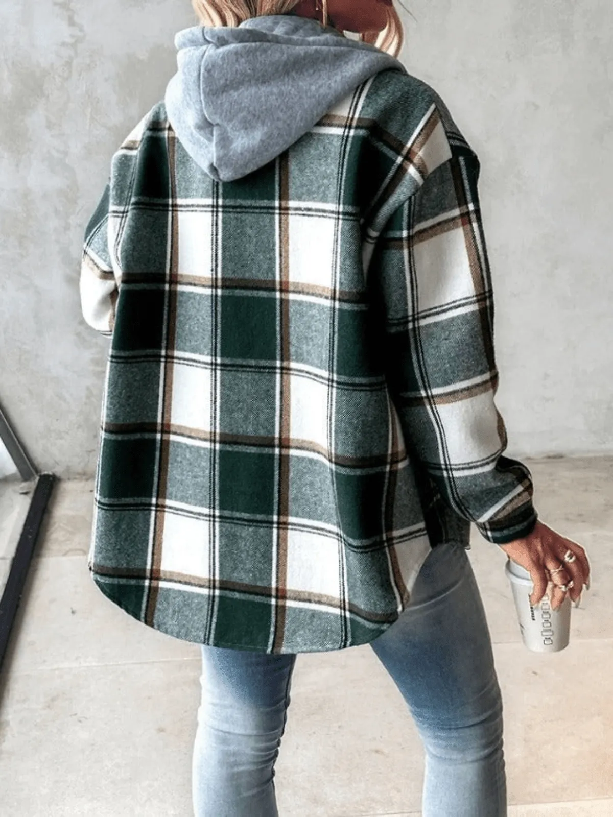 Ivyshape | Casual Flannel Shirt With Hood