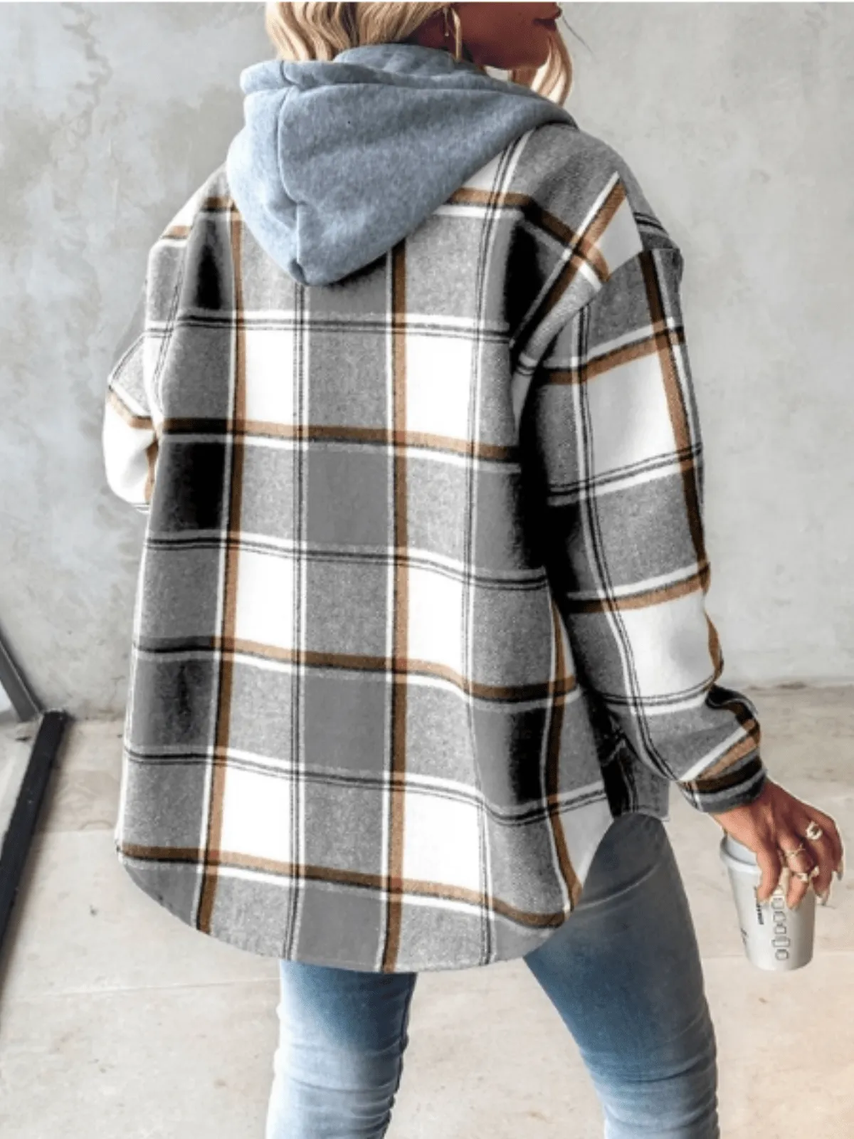 Ivyshape | Casual Flannel Shirt With Hood