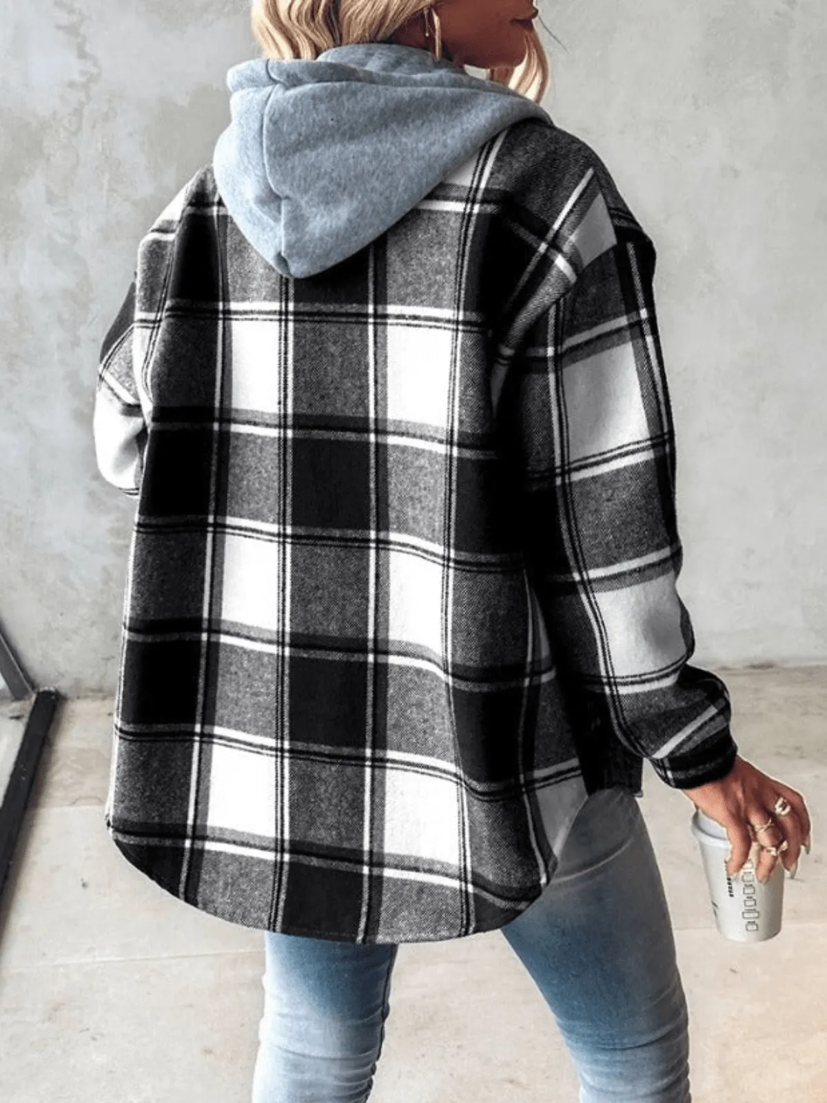 Ivyshape | Casual Flannel Shirt With Hood