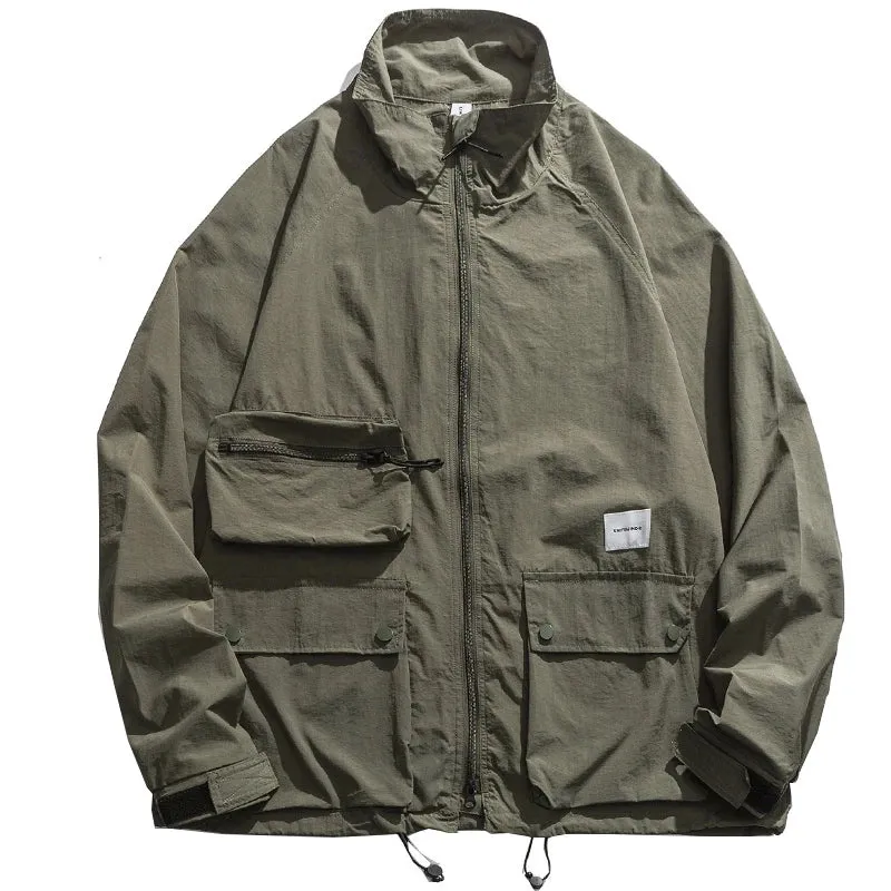 Japanese Streetwear Workwear Jacket with Stand-up Collar