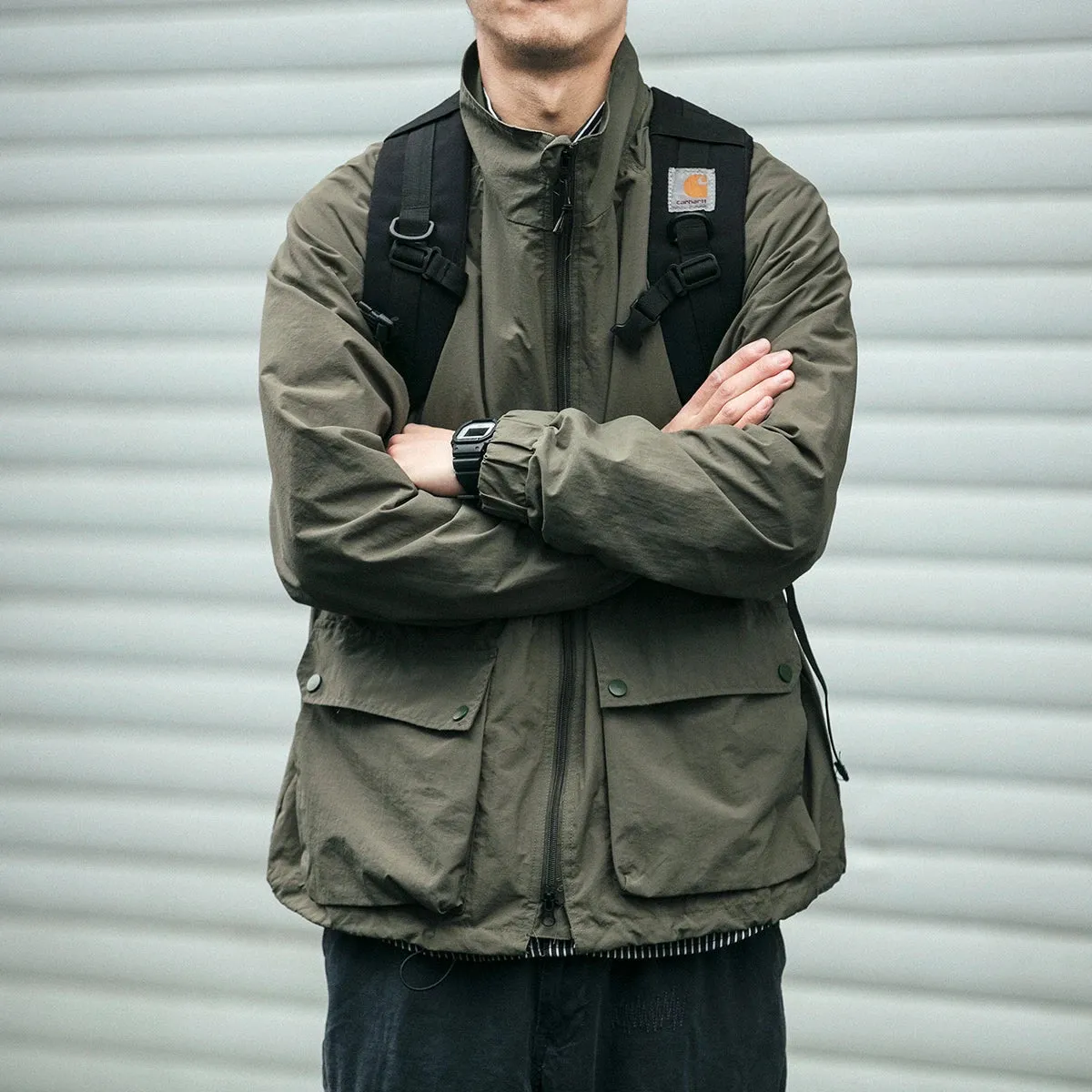 Japanese Streetwear Workwear Jacket with Stand-up Collar