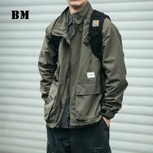 Japanese Streetwear Workwear Jacket with Stand-up Collar