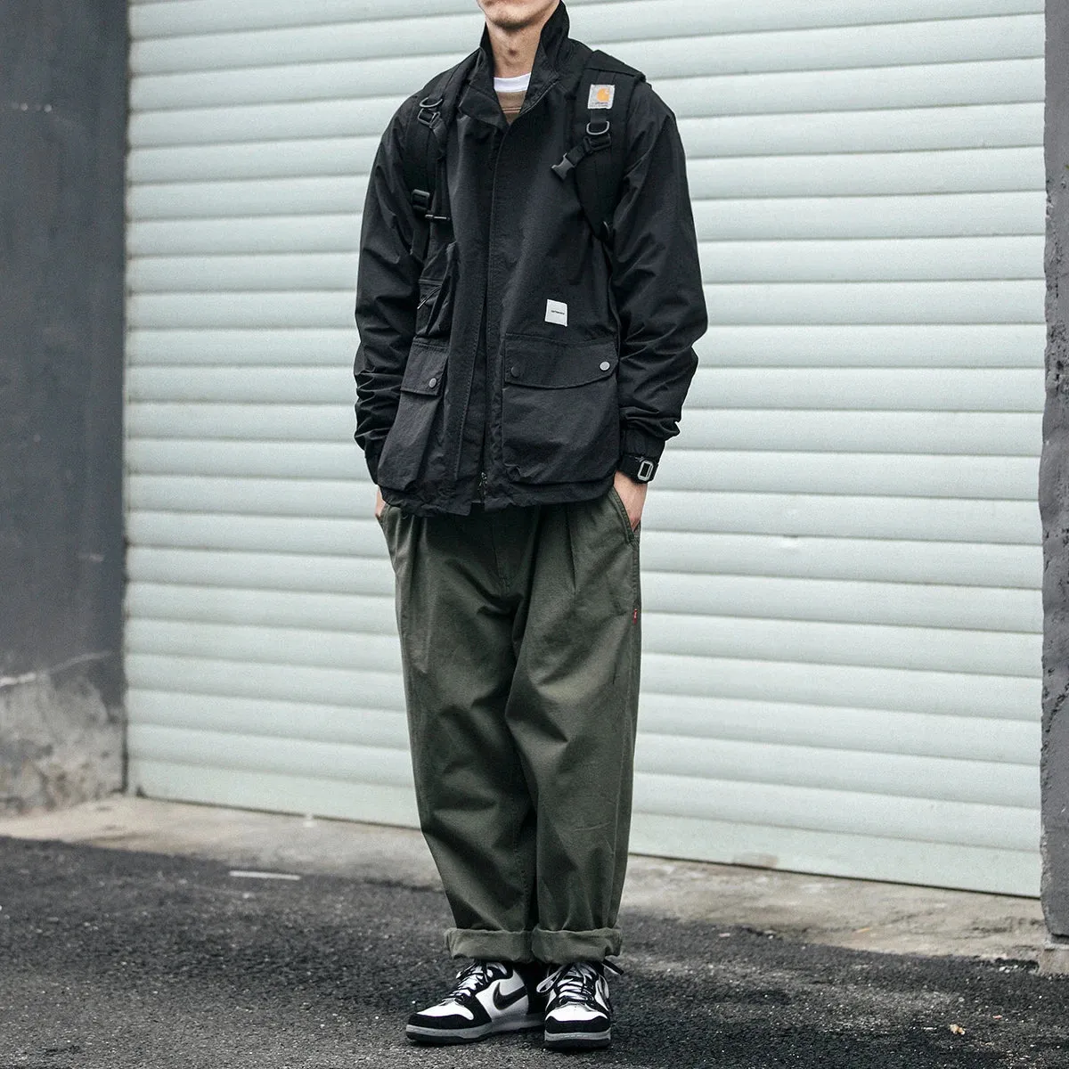 Japanese Streetwear Workwear Jacket with Stand-up Collar