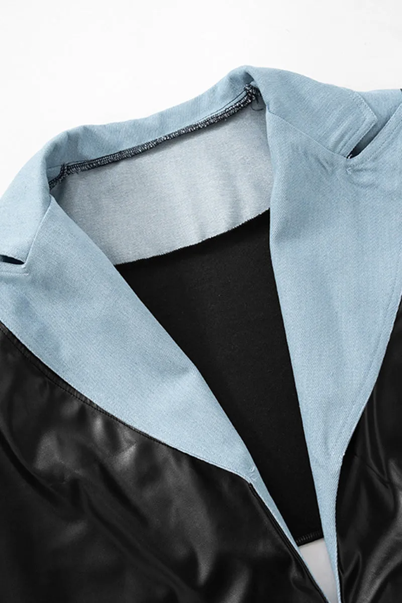 Lapel Leather Slit Sleeve Crop Jacket