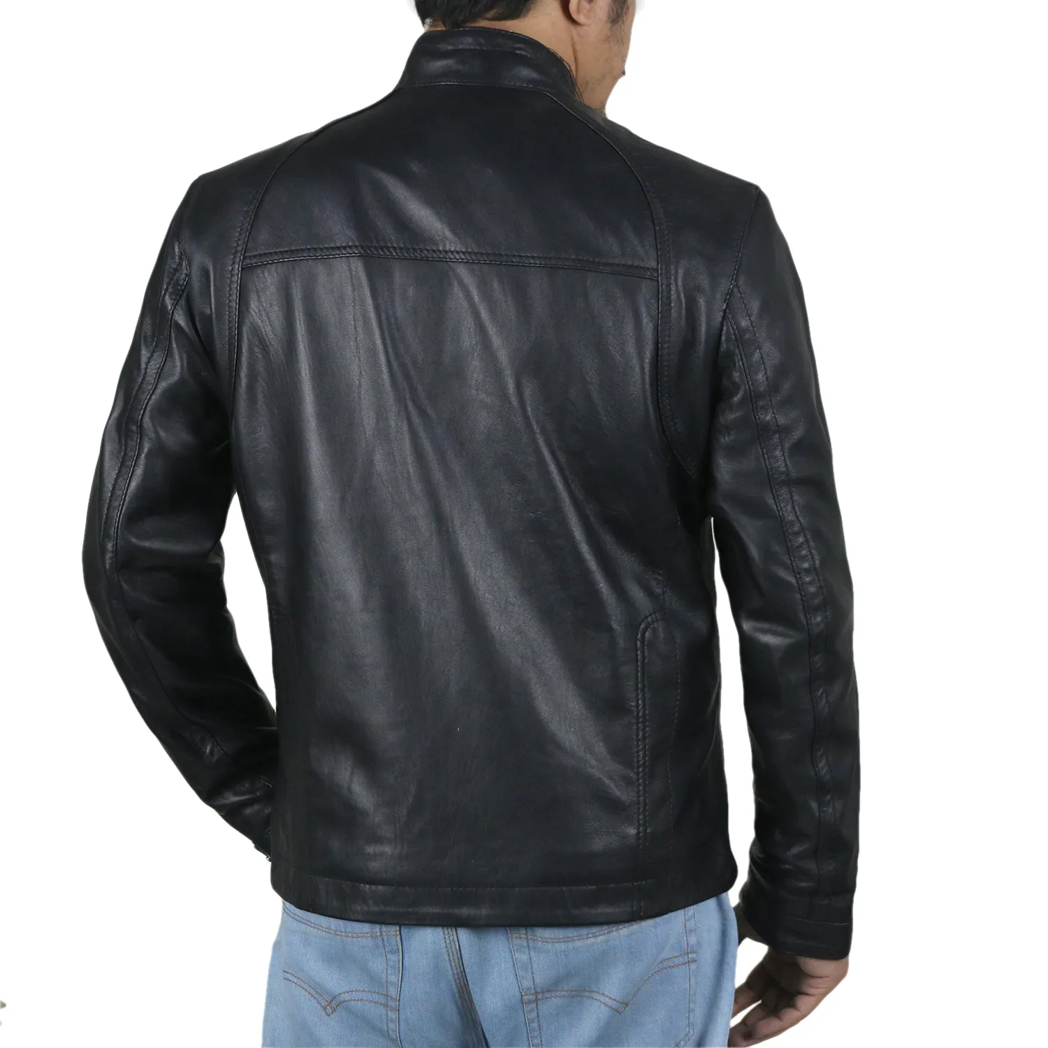 Leather Jackets Hub Mens Genuine Lambskin Leather Jacket (Black, Classic Jacket) - 1501168