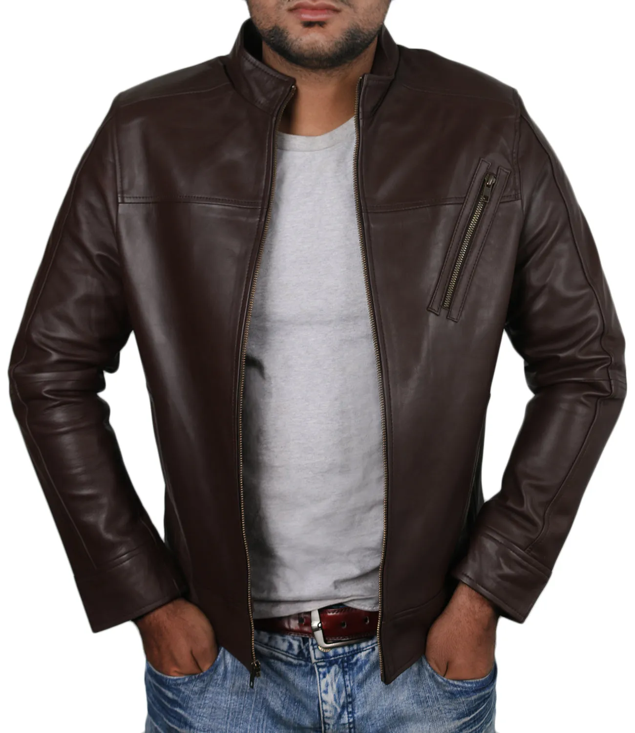 Leather Jackets Hub Mens Genuine Lambskin Leather Jacket (Black, Racer Jacket) - 1501183