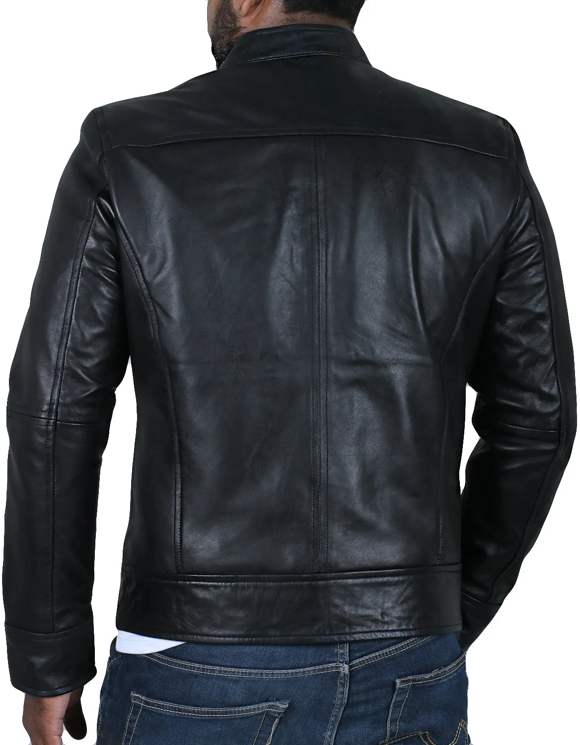 Leather Jackets Hub Mens Genuine Lambskin Leather Jacket (Black, Racer Jacket) - 1501183