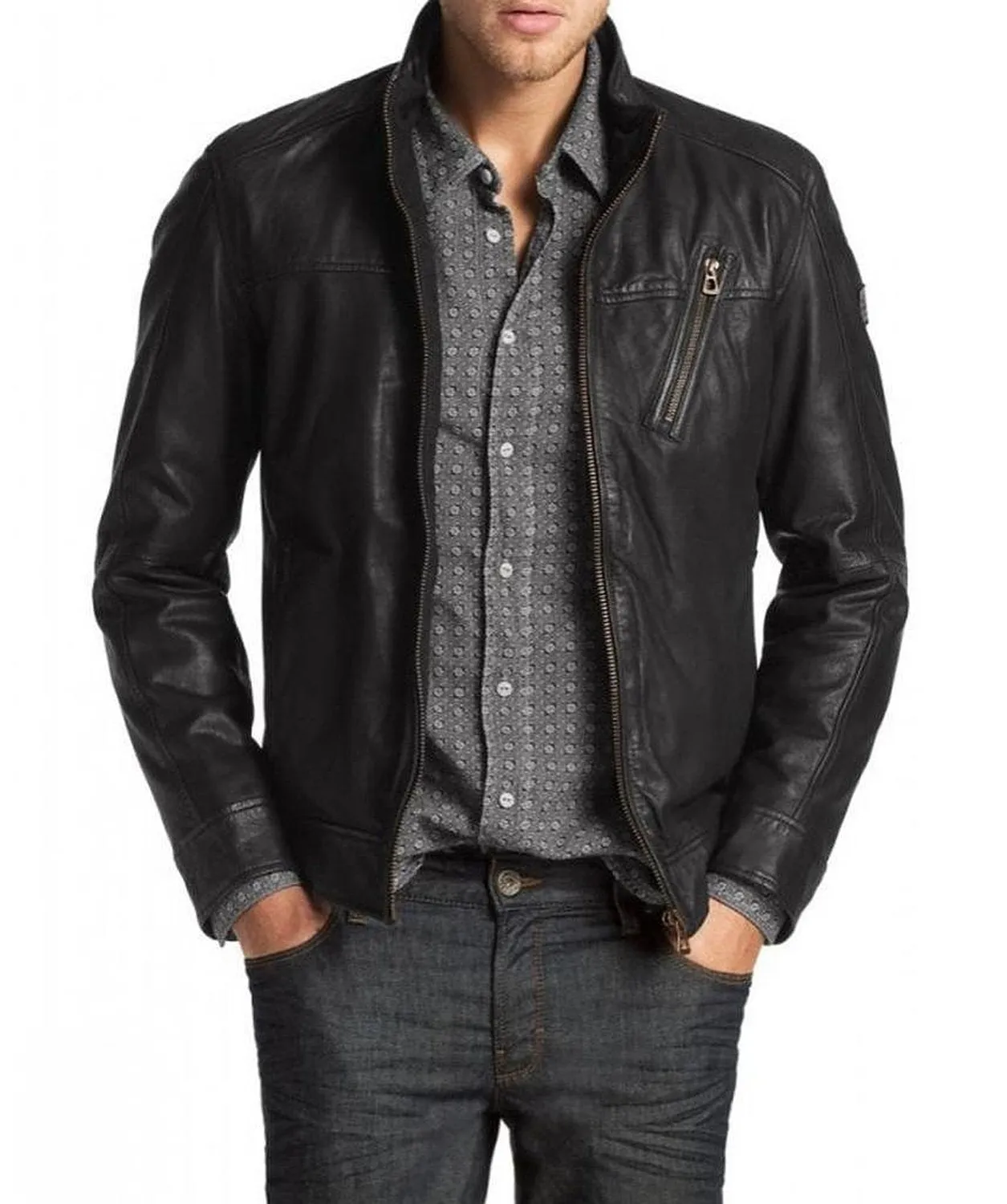 Leather Jackets Hub Mens Genuine Lambskin Leather Jacket (Black, Racer Jacket) - 1501183