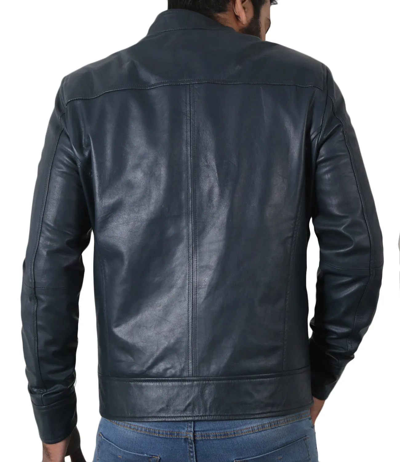 Leather Jackets Hub Mens Genuine Lambskin Leather Jacket (Black, Racer Jacket) - 1501183