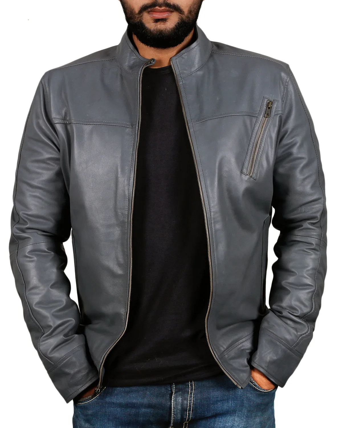 Leather Jackets Hub Mens Genuine Lambskin Leather Jacket (Black, Racer Jacket) - 1501183