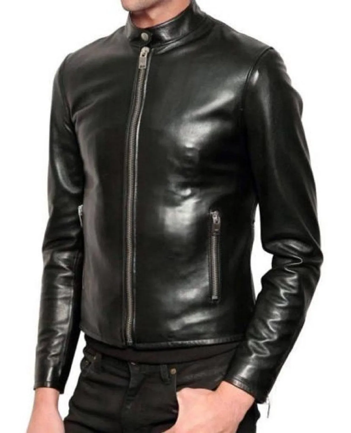 Leather Jackets Hub Mens Genuine Lambskin Leather Jacket (Black, Racer Jacket) - 1501203