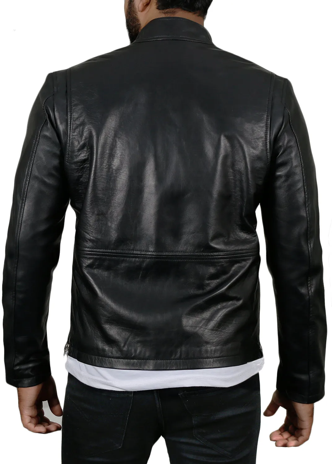 Leather Jackets Hub Mens Genuine Lambskin Leather Jacket (Black, Racer Jacket) - 1501203