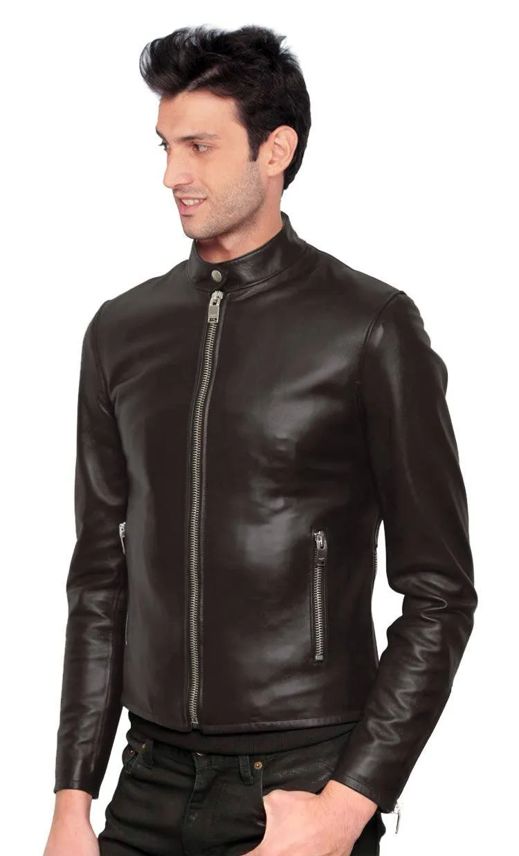 Leather Jackets Hub Mens Genuine Lambskin Leather Jacket (Black, Racer Jacket) - 1501203