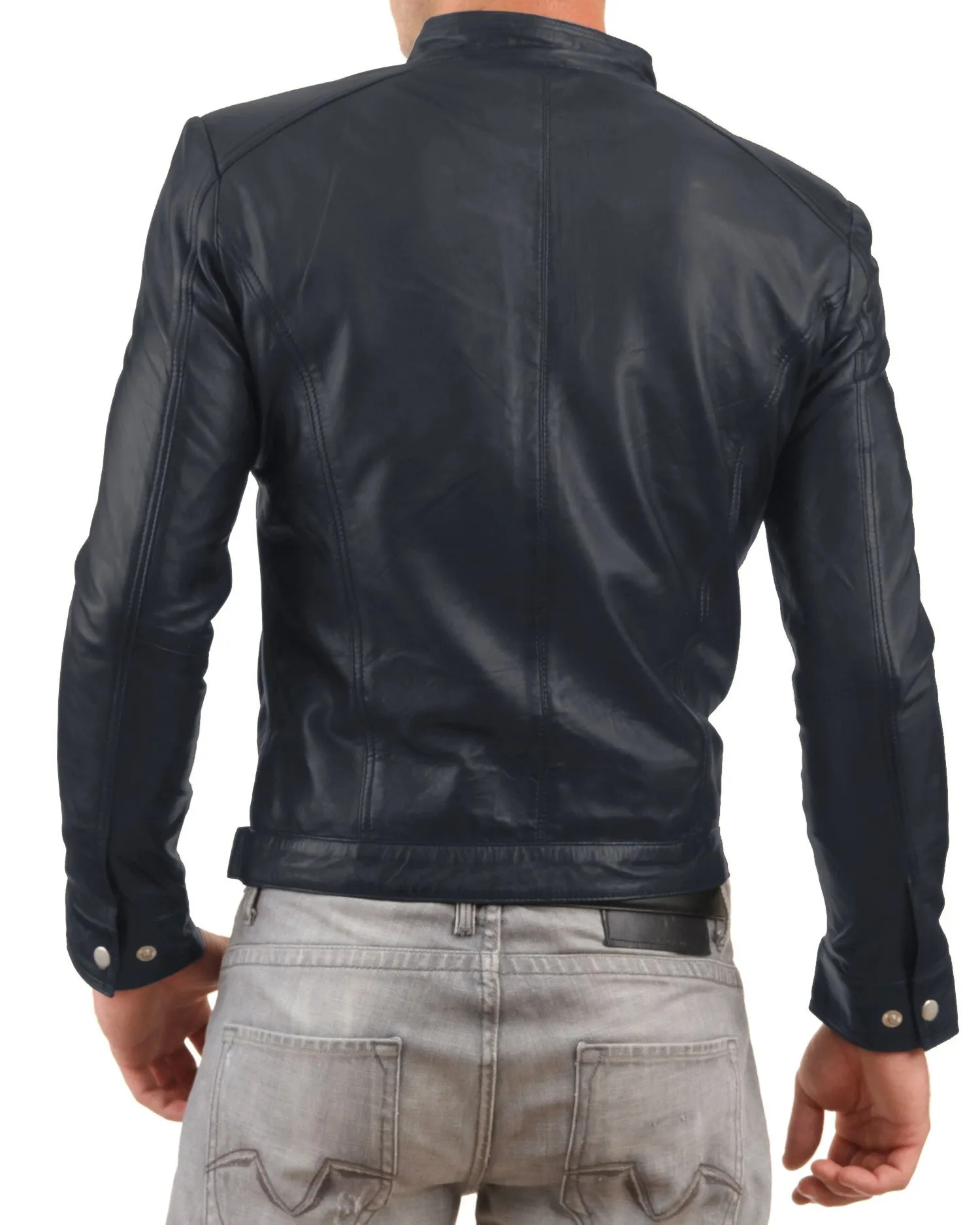 Leather Jackets Hub Mens Genuine Lambskin Leather Jacket (Black, Racer Jacket) - 1501275