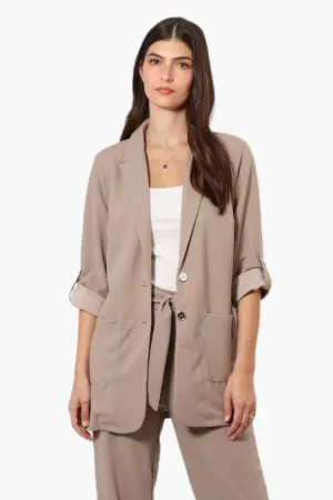 Limite Roll Up Sleeve 2 Button Blazer - Beige