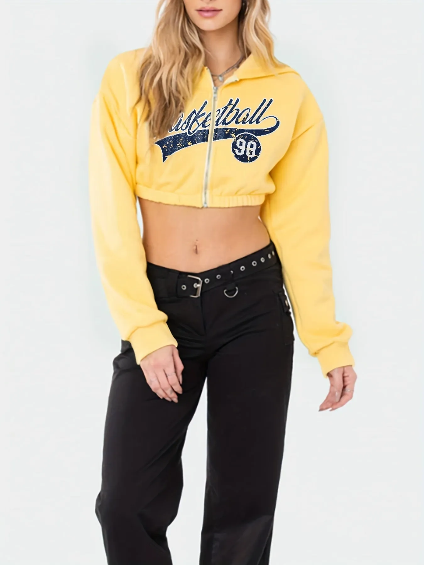 LongSleeve Crop Letter Hooded