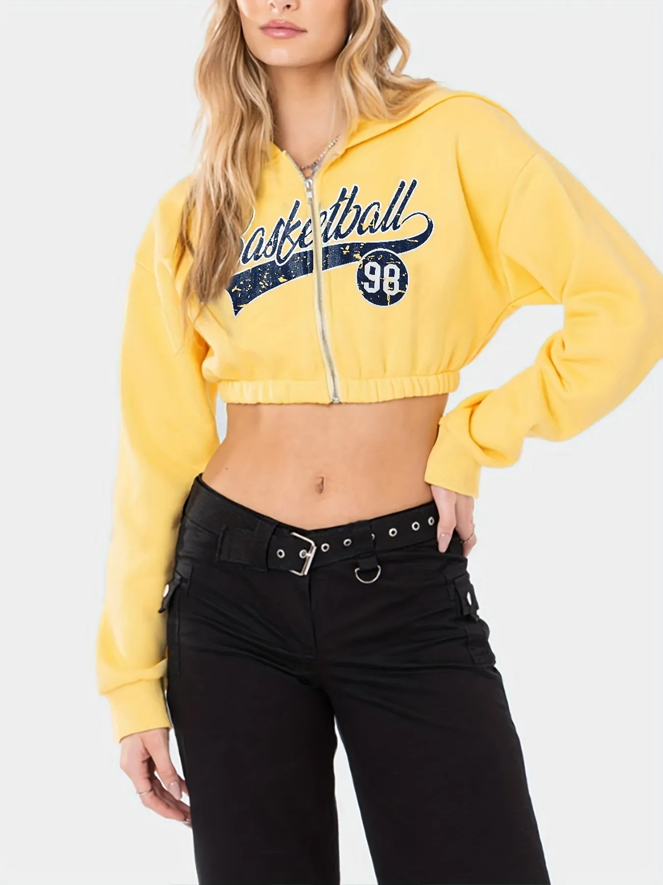 LongSleeve Crop Letter Hooded