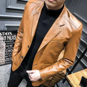 Men Leather Suits Jackets Blazers Coats New Fashion Male Slim Fit PU Overcoats L S4053121