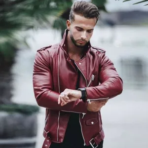 Men PU Leather Jackets Autumn Winter Slim Fit