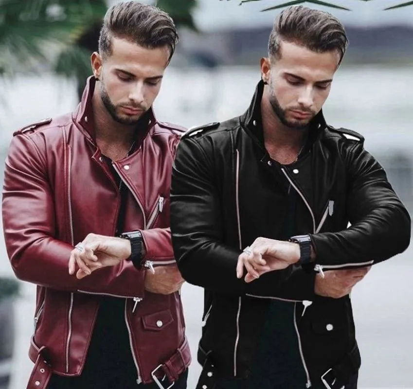 Men PU Leather Jackets Autumn Winter Slim Fit