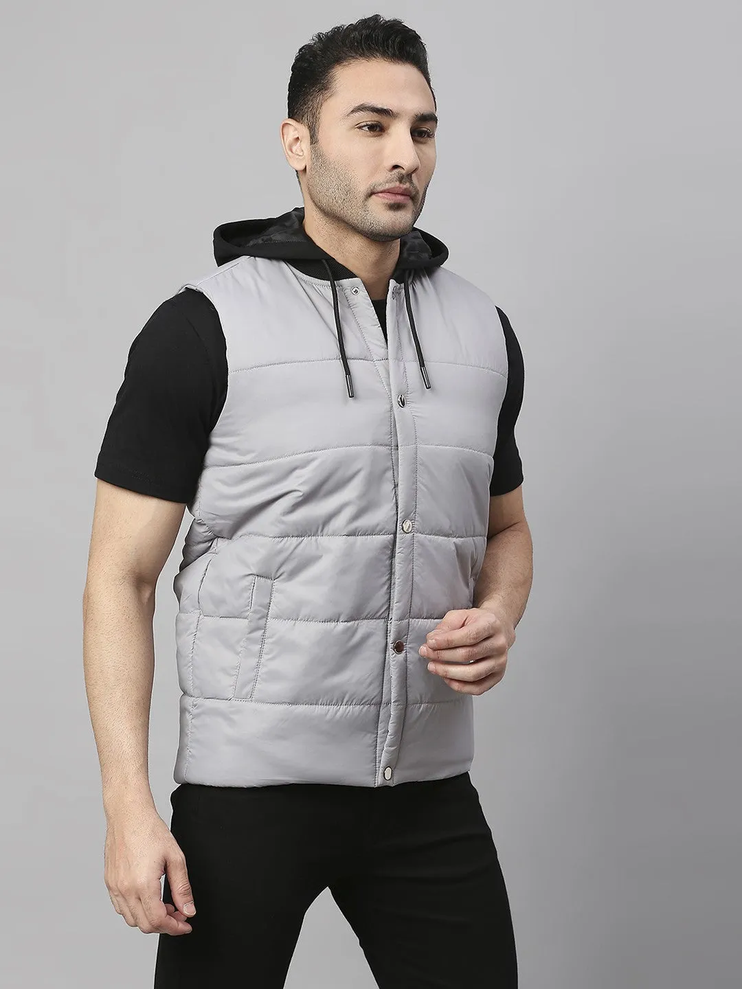 Men's Grey Regular Fit Winterwear Jackets