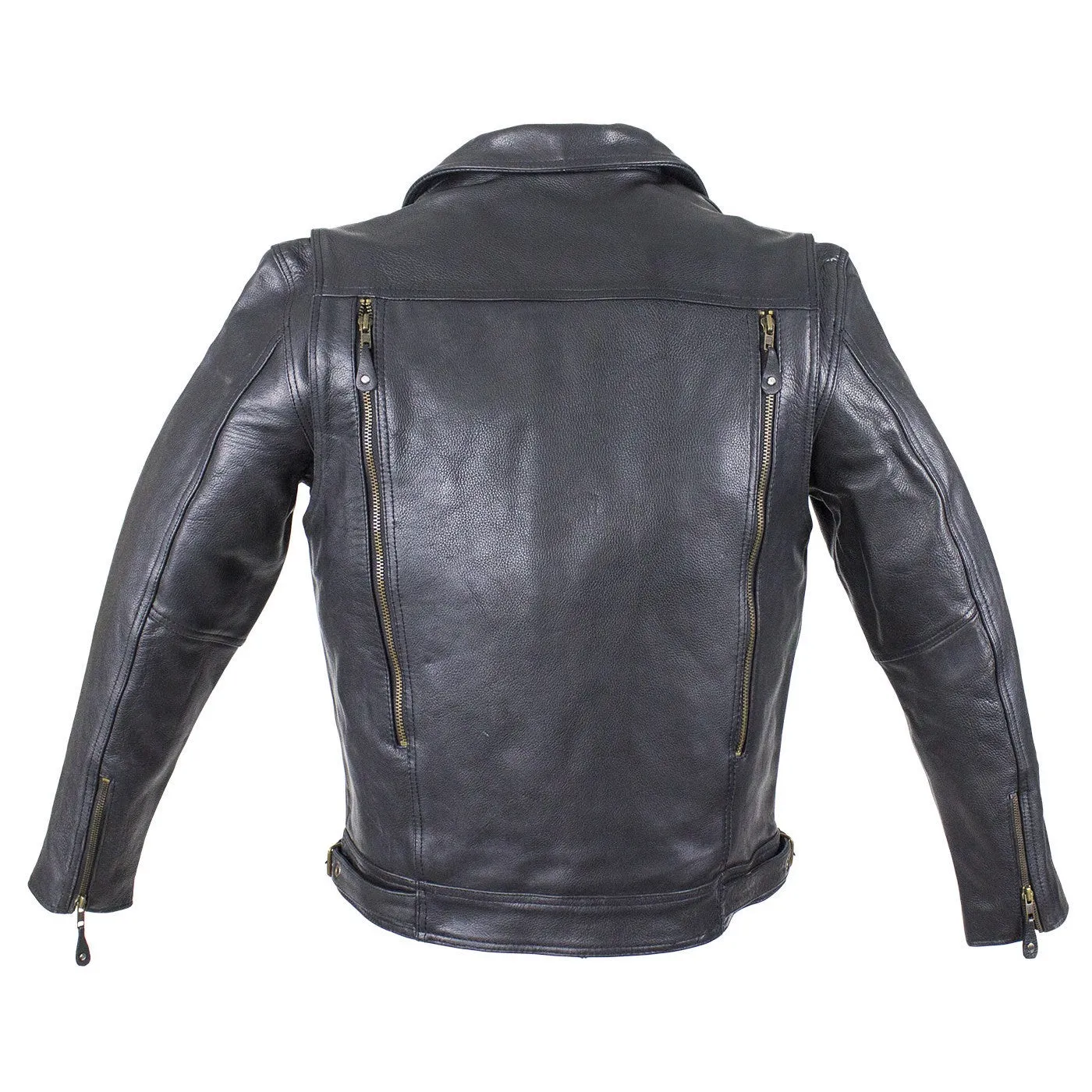 Mens Naked Leather Motorcycle Jacket With Large Front And Back Zippered Air Vents