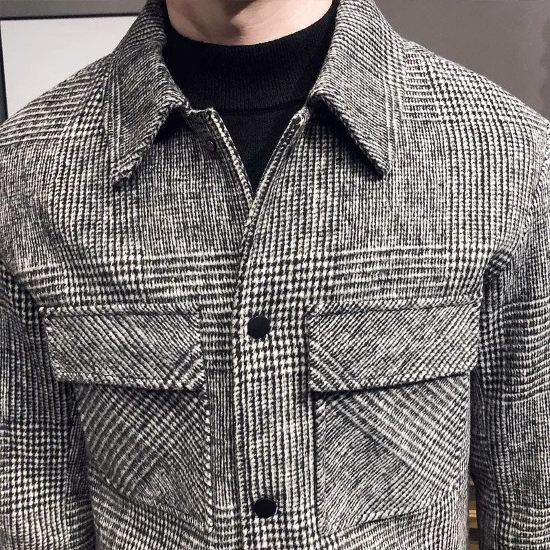 Men's slim fit Plaid Woolen Jacket