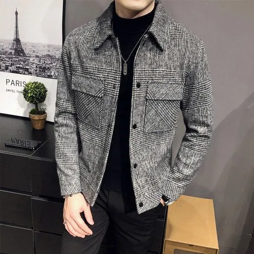 Men's slim fit Plaid Woolen Jacket