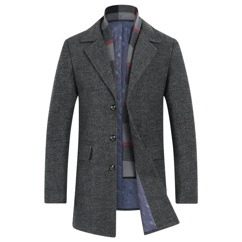 Men's Top Slim-Fit Wool Coat With Scarf