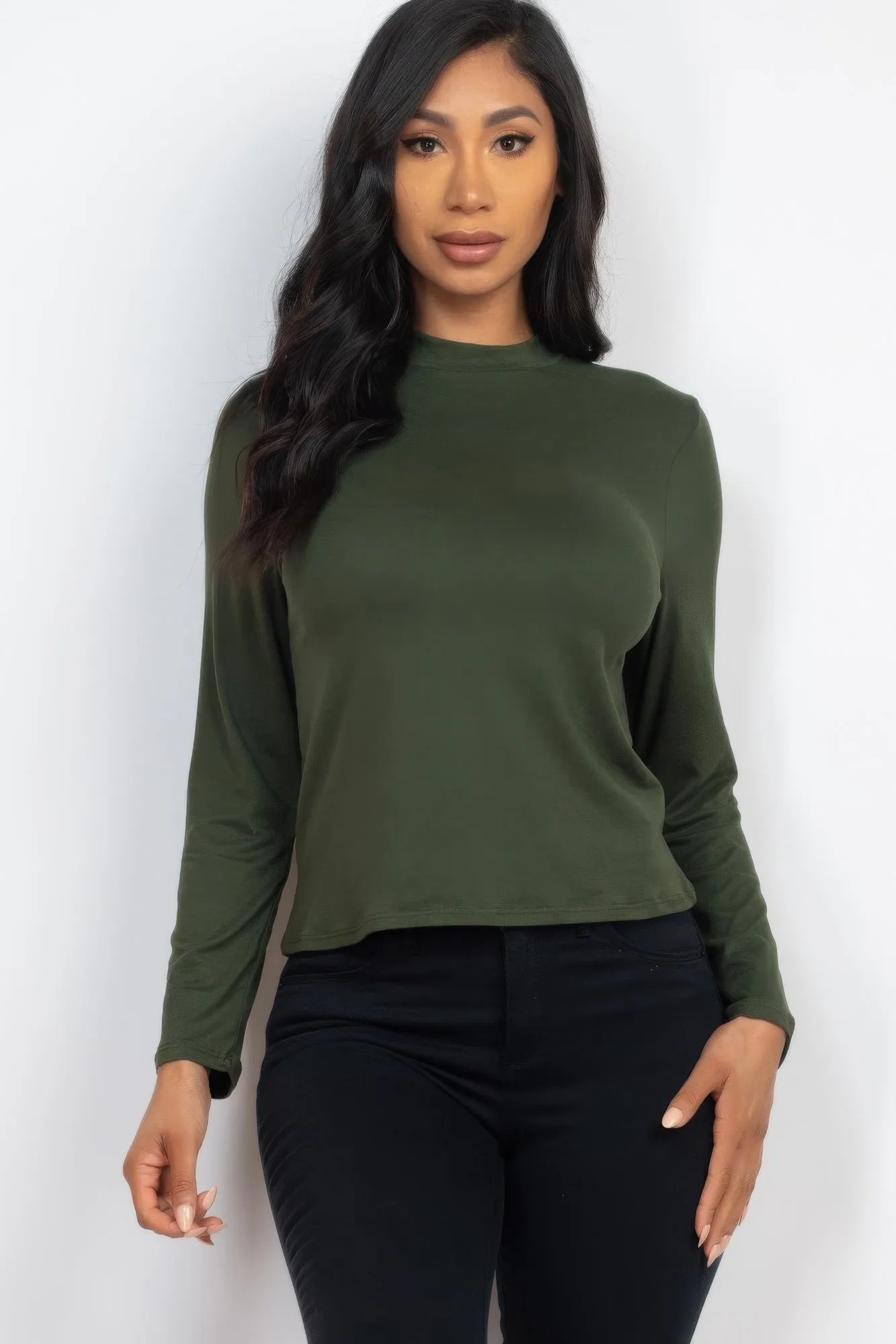 Mock Neck Solid Long Sleeve Top