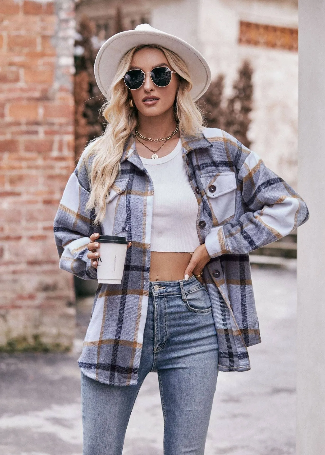 OVERSIZED GRAY, BLACK   CAMEL PLAID JACKET