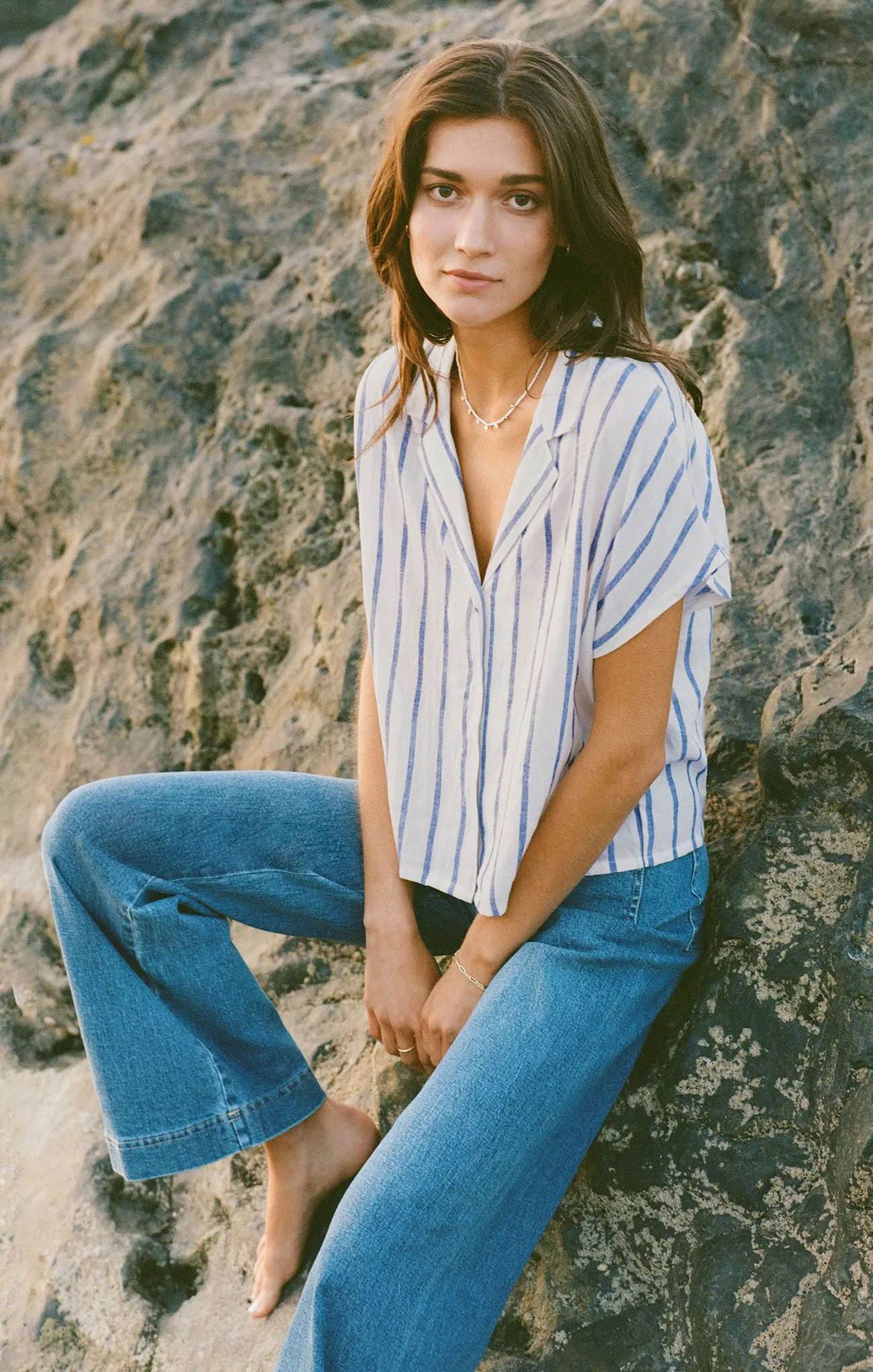 Parallel Striped Linen Top