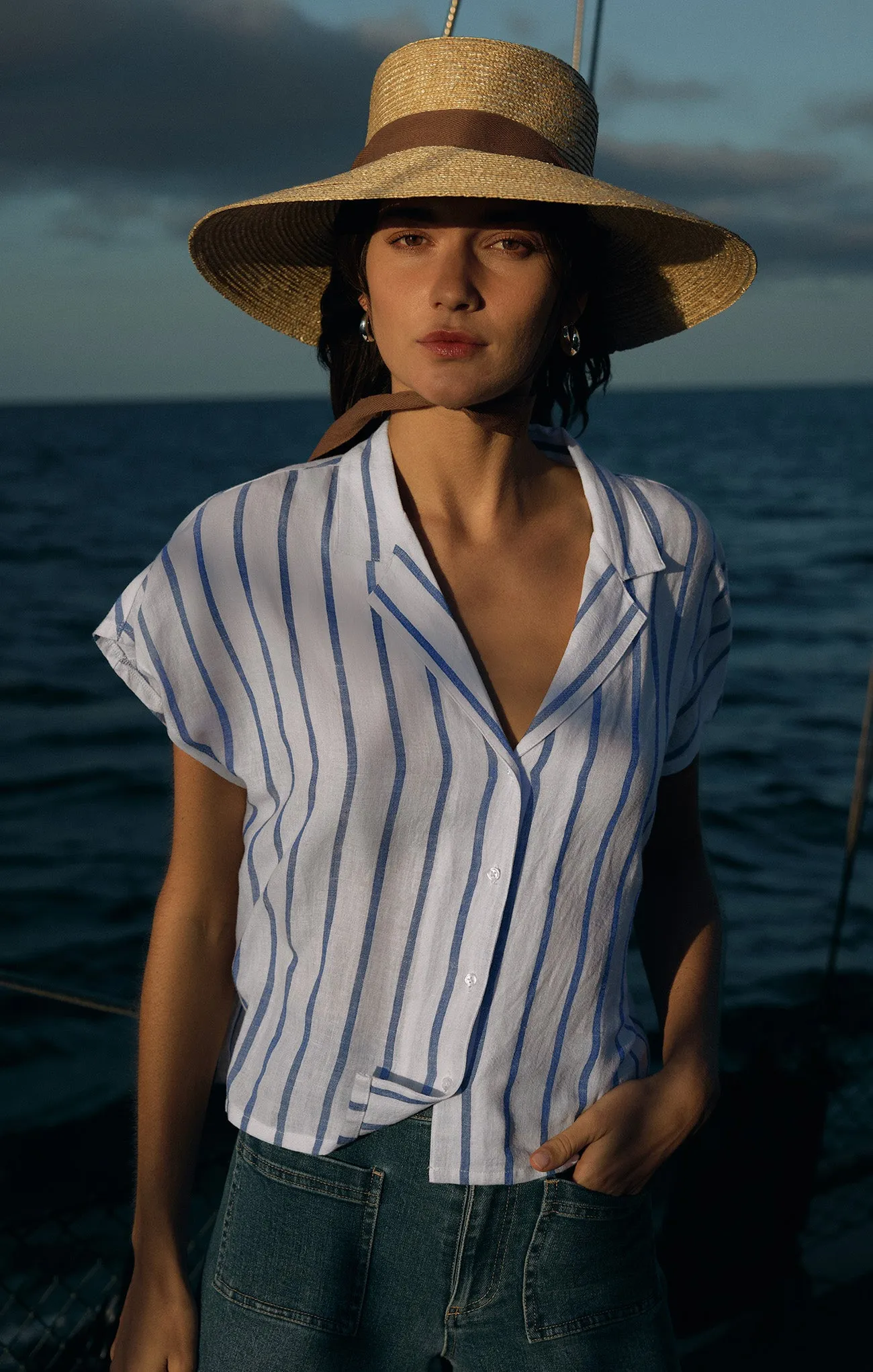 Parallel Striped Linen Top