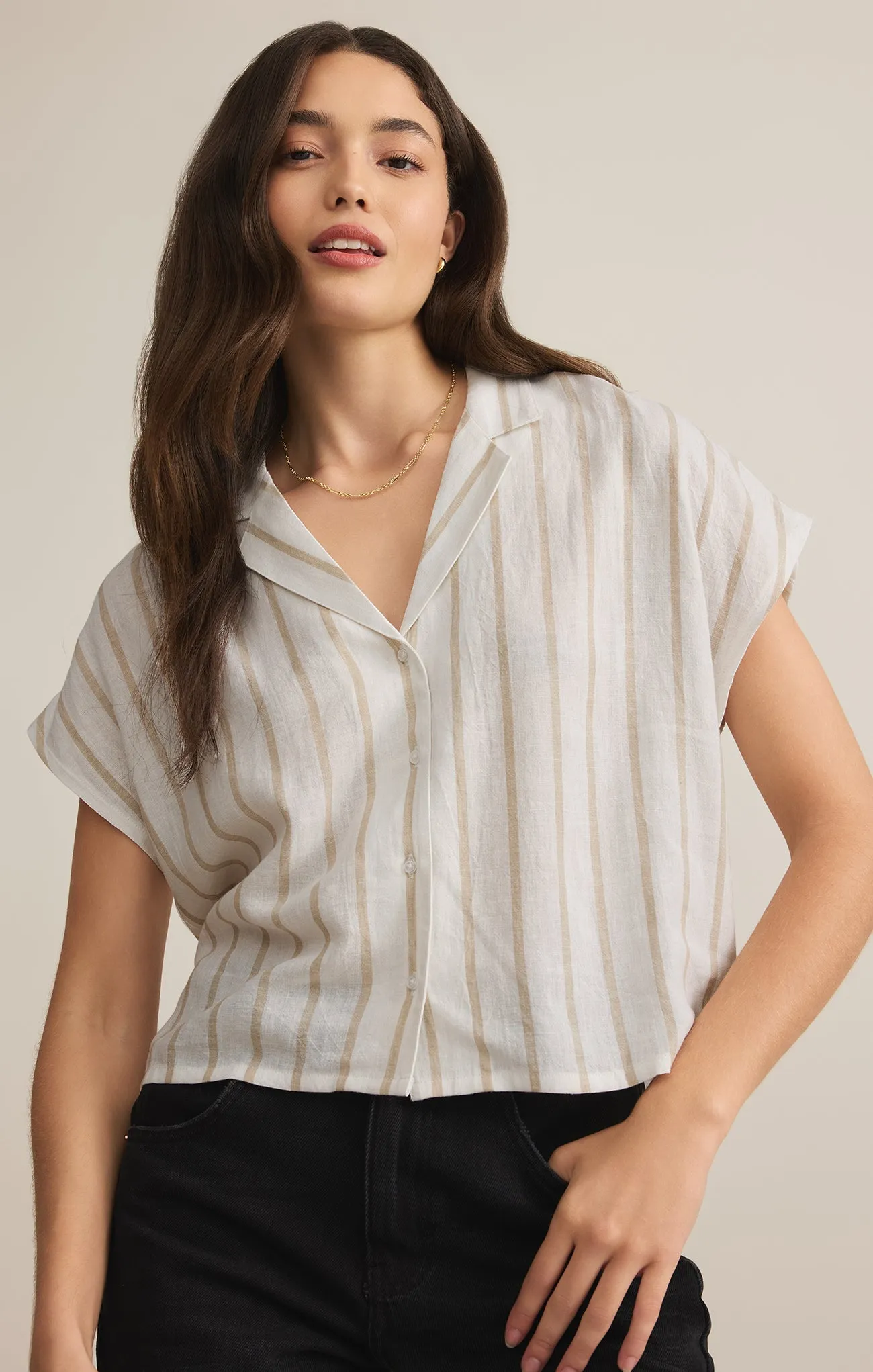 Parallel Striped Linen Top