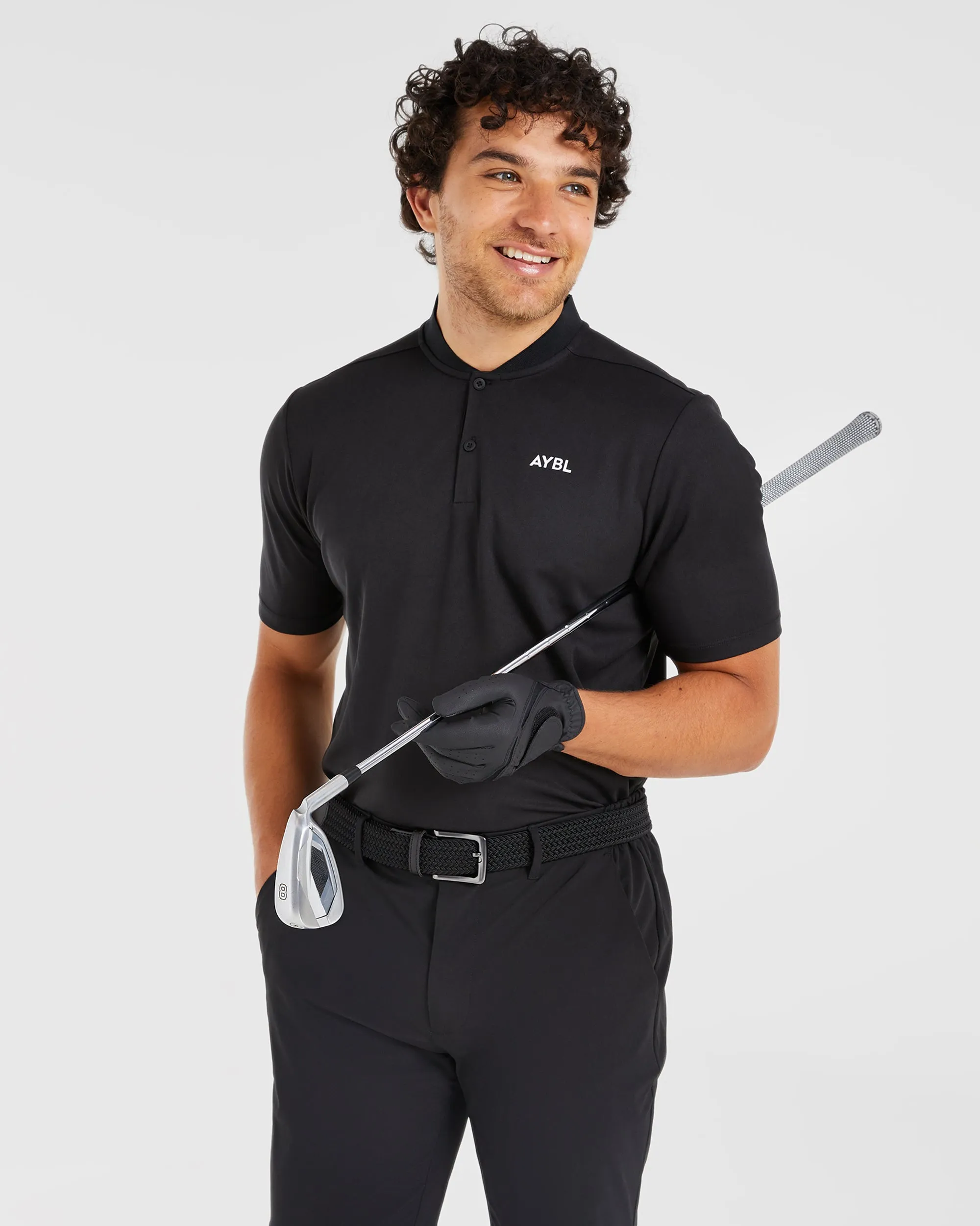 Performance Collarless Polo Shirt - Black