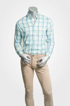 Peter Millar Blue and Green Button Down