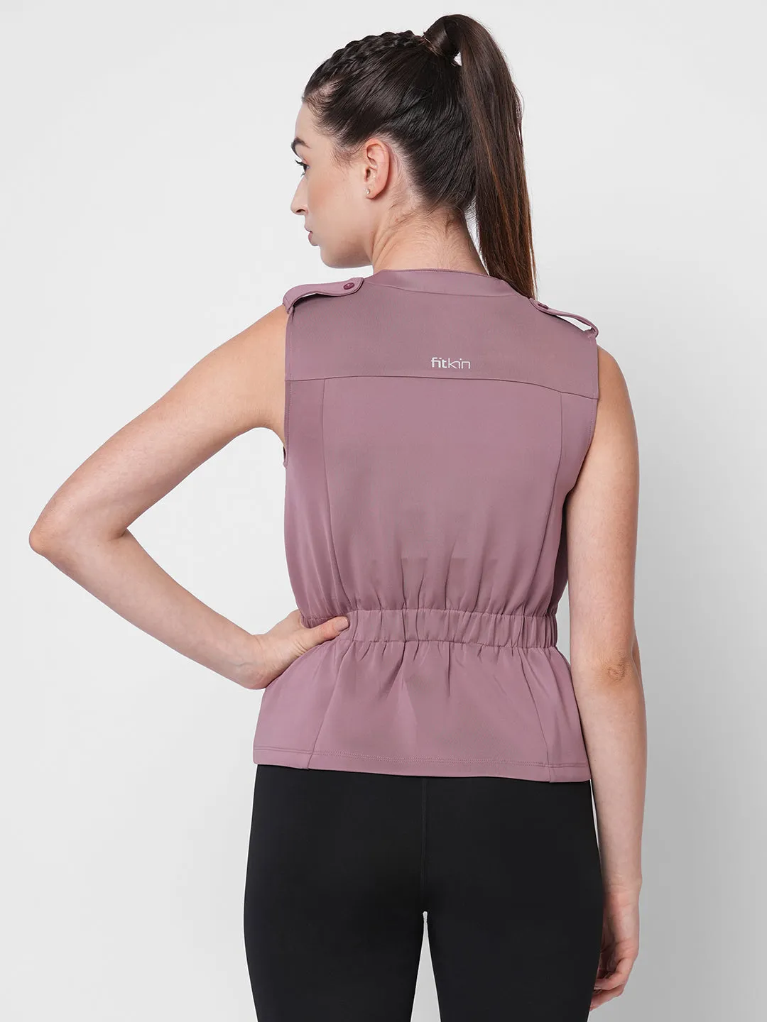 Pink sporty sleeveless peplum jacket