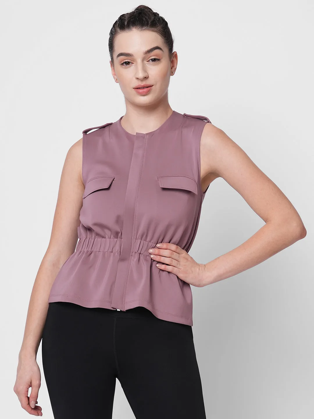 Pink sporty sleeveless peplum jacket