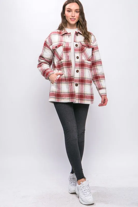 Plaid Button Up Jacket with Sherpa Lining