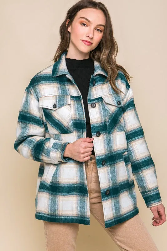 Plaid Button Up Jacket with Sherpa Lining