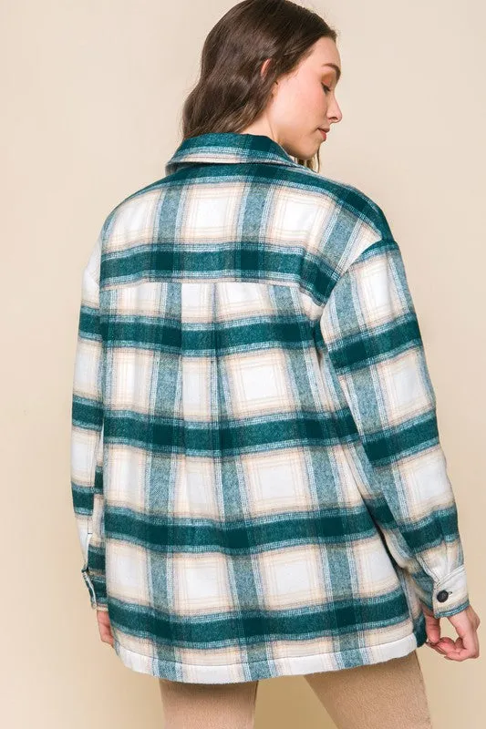 Plaid Button Up Jacket with Sherpa Lining