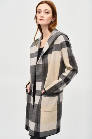 Plaid Print Hooded Knit Jacket