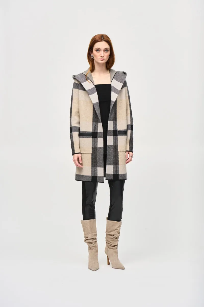 Plaid Print Hooded Knit Jacket