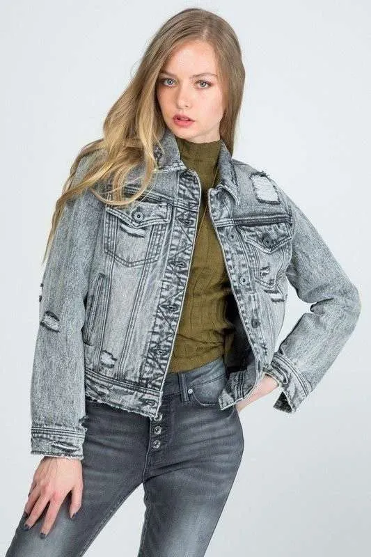 REGULAR GRAY DENIM JACKET WITH DESTROY