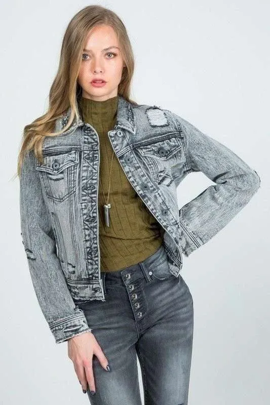 REGULAR GRAY DENIM JACKET WITH DESTROY